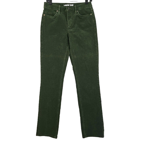 LANDS' END ~Woman Size 2~ Olive Green Mid Rise Straight Leg Corduroy Jeans Pants - Picture 1 of 15